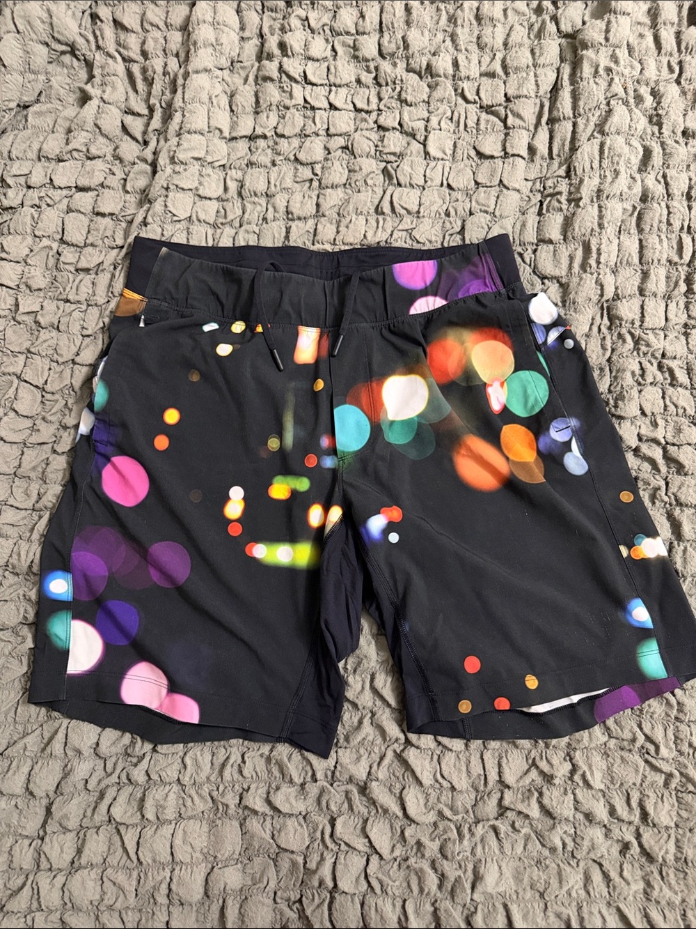 Lululemon athletica Black Athletic Shorts with Colorful Bokeh Print
